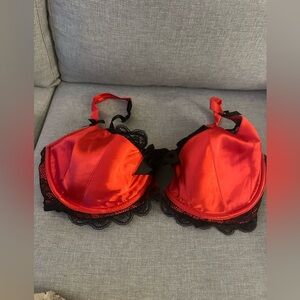 Red Satin & Black Lace Bra - Women's Intimates